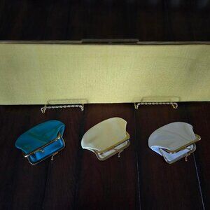 VINTAGE Ingber Yellow Linen Long Clutch Bag w/Clasp & 3 Change Purses Inside!